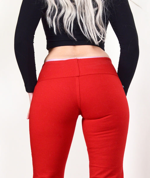 y2k Red Low-Rise Stretchy Bell Bottoms