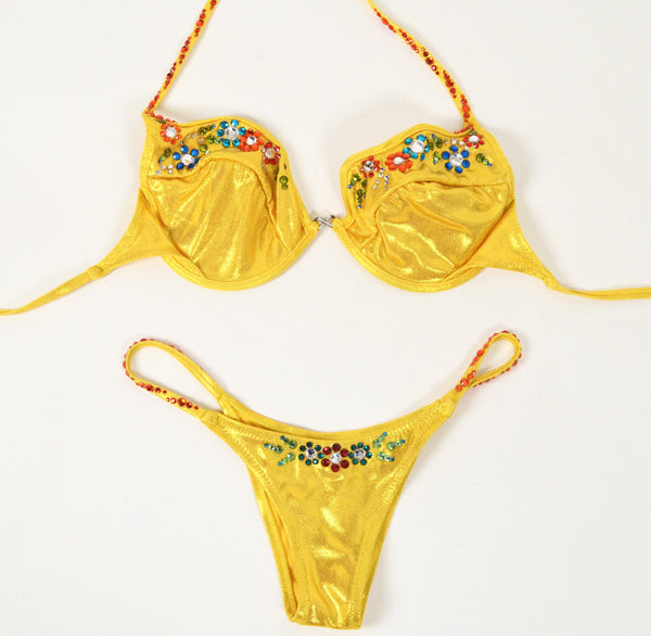 Renee Paz Rhinestone Yellow Dancer's Bikini Set (S/M)