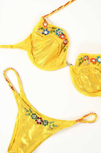 Renee Paz Rhinestone Yellow Dancer's Bikini Set (S/M)