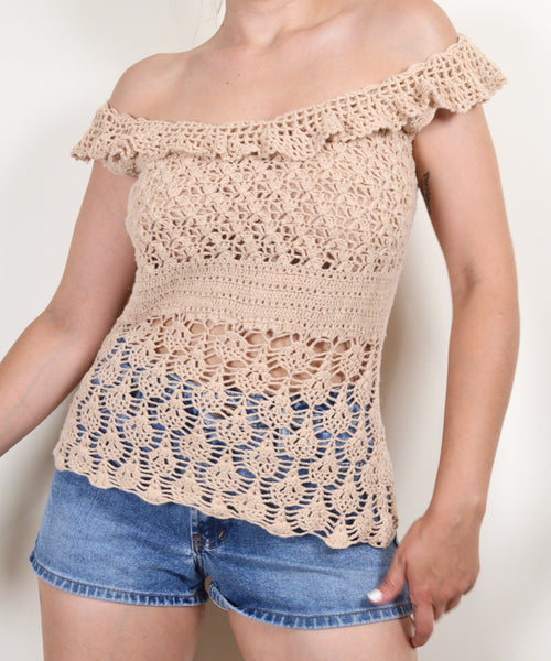 Beige Vintage Crochet Top