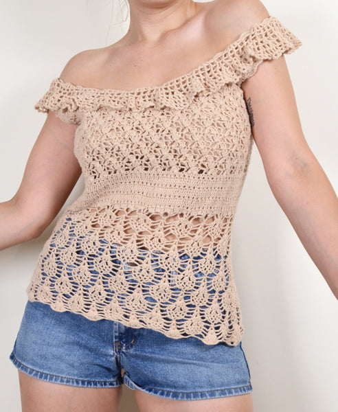 Beige Vintage Crochet Top