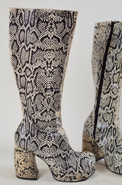 70s Style Vintage Snakeskin Knee High Boots