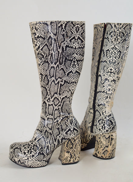 70s Style Vintage Snakeskin Knee High Boots