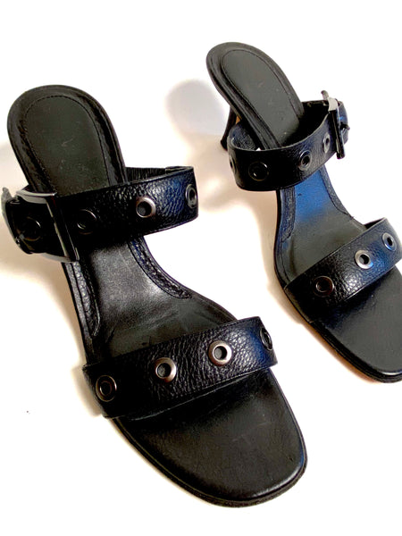 90s Black Vintage Leather Mules