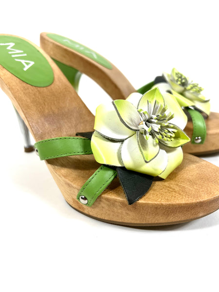 Y2K Green Flower Mule Sandals
