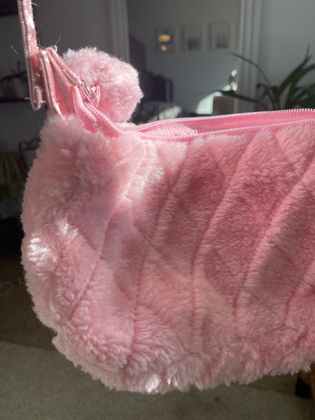 90s y2k Baby Pink Faux Fur Handbag