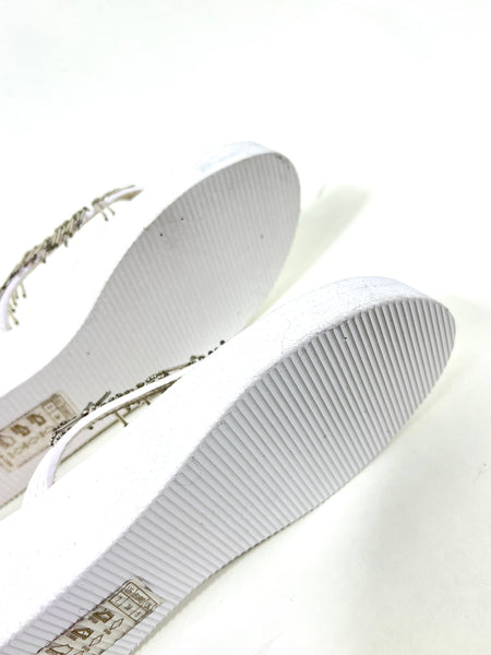 Beaded White Y2K Platform Slip On Sandals