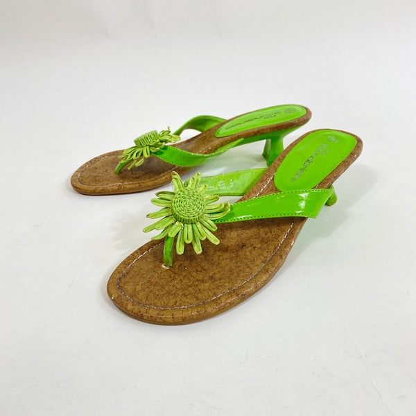 Green Kitten Heel Flower Mule Sandals